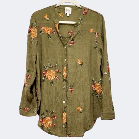 Anthropologie Fig & Flower Embroidered Button Down Blouse Size M - Picture 1 of 9